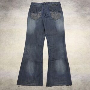 Guess Wyatt Wide Boot Cut Embroidered Pocket Grunge Distressed Jeans Mens 31x30